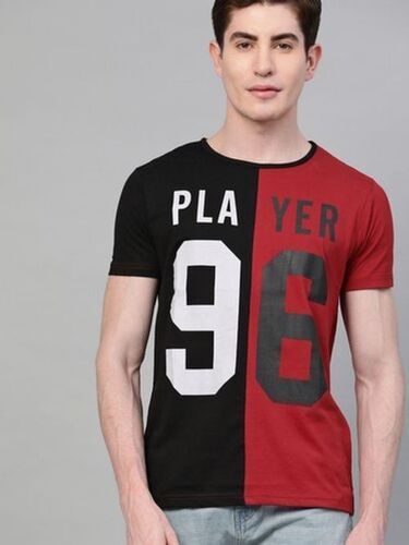 Men's Stylish Fashionable Short Sleeves Cotton Printed Red And Black T Shirt