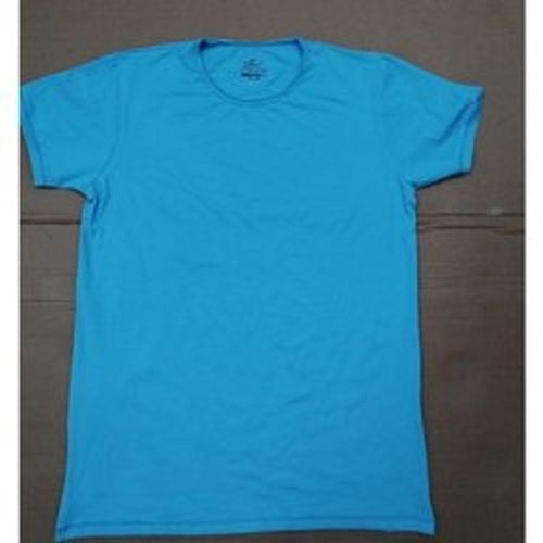 Mens Plain Round Neck Short Sleeve Casual Wear Cotton Sky Blue T Shirt