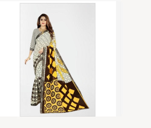 Multi Color Printed Pattern Party Wear Cotton Material Designer Saree