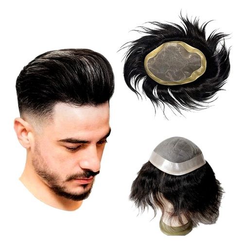 Rich Black Soft Artificial Synthetic Shiny Silky Finest Men Hair Wig