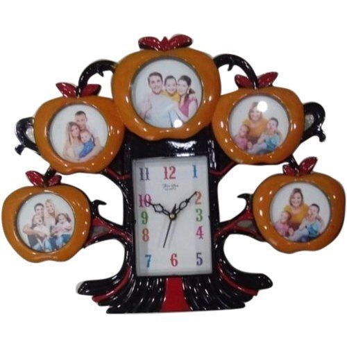 Attractive Black And Yellow Color Apple Tree Shape Clock With 5 Photo Frames