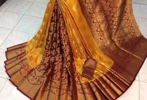 Golden And Yellow Printed Pattern Washable And Breathable Designer Cotton Saree 