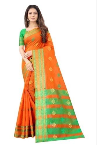 Ladies Festive Wear Zari Woven Jacquard Cotton Silk Saree With Unstitched Blouse 