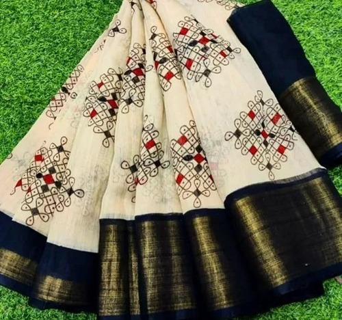 मल्टी कलर प्रिंटेड पैटर्न वॉशेबल और आरामदायक बंगाल कॉटन साड़ी