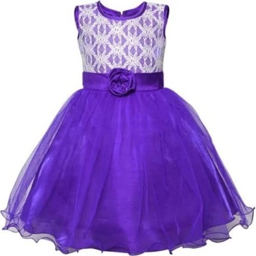 Not Portable Purple And White Embroidered Pattern Party Wear Girls Midi Frock 