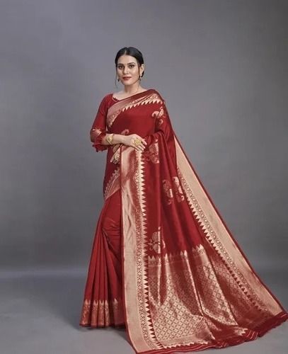 Red And Golden Printed Pattern Breathable And Washable Designer Cotton Saree Application: Outdoor