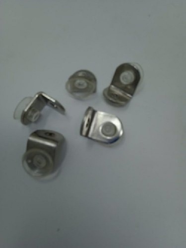 काला 1 इंच आकार का सिल्वर और पारदर्शी L आकार का स्टेनलेस स्टील ग्लास फिटिंग सेल्फ बटन