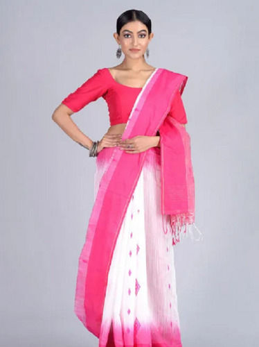 5.50 Meter Length Pink And White Designer Party Wear Cotton Saree