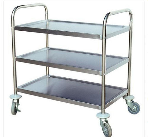 5 Foot Height Silver Stainless Steel Polished Finish Three Shelf Instrument Trolley