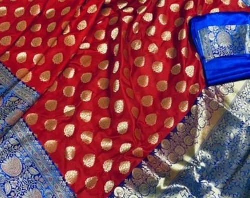 Multicolor 6.3 Meter Length Wedding Wear Classic Red And Blue Banarasi Silk Saree