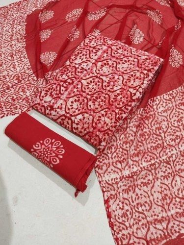 Red Batik Print Cotton Saree