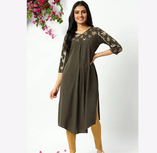 Casual Wear Poly Crepe Fabric Printed Pattern Designer Ladies Kurta