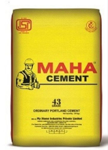 Maha Cement OPCC 43 Grade - Compressive Strength 25.2 MPa, Low Heat of Hydration, Grey Color, 50kg Weight, SO3 2.8%, MgO 2.0%