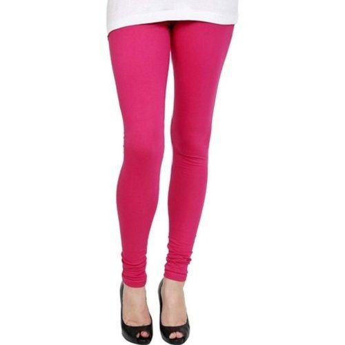 Plain Pink Stretchable Skin Friendly Breathable Full Length Cotton Leggings For Ladies