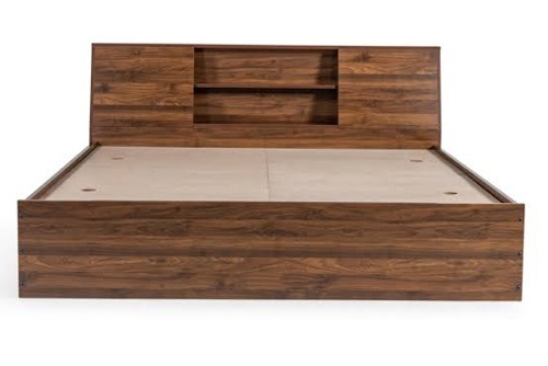 Stylish Wooden Double Bed - Solid Wood, 15 Inch Height, Brown Color | With Storage Box, Machine Made, No Assembly Required