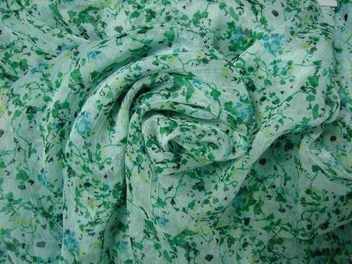 Washable Smooth Printed Pattern Light Texture Pure Chiffon Fabric - 100% Chiffon,  Light Green Color , Sun-Resistant, Heat-Insulation, Casual Style