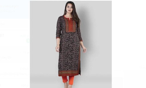Brown Printed Pattern Washable And Comfortable Party Wear Cotton Kurti