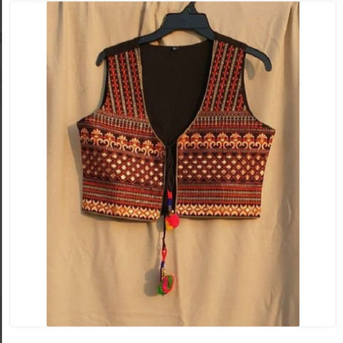 Cotton Sleeve Less Multi Color Printed Washable And Comfortable Embroidered Jacket 