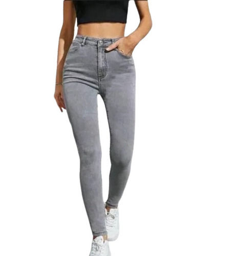 Gray Slim Fit High Waist Comfortable And Washable Women'S Denim Jeans