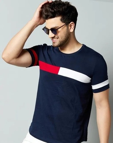 Navy Blue Short Sleeves O Neck Causal Wear Men Cotton T Shirts