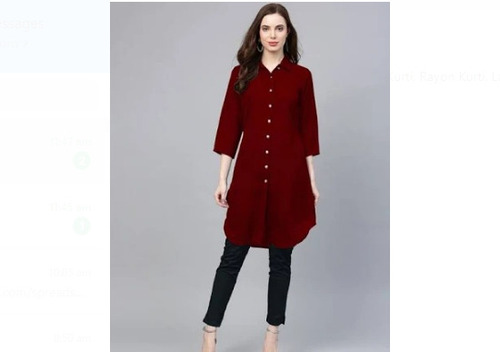 High Efficiency Party Wear Maroon Plain Pattern Washable And Comfortable Cotton Kurti
