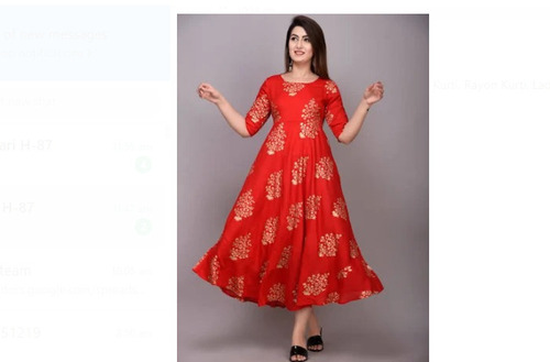 Party Wear Short Sleeve Red Printed Pattern Washable And Comfortable Cotton Kurti Agriculture