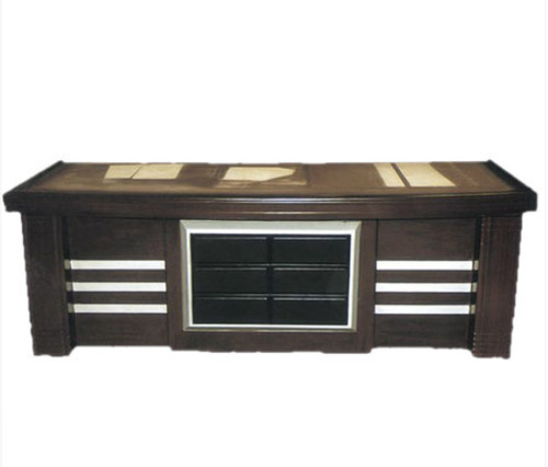 Polished Finish Wooden Body Rectangular Shaped Dark Brown Designer Office Table