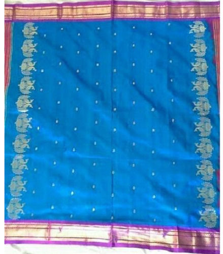 Rectangular Zari Work Light Weight Designer Silk Blue Dupatta