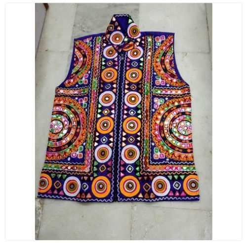 Gray Sleeve Less Multi Color Printed Cotton Washable And Comfortable Embroidered Jacket 