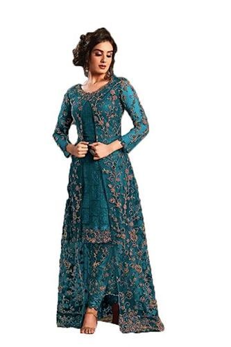 Black patola Silk Anarkali Printed with intricate designs & front neck  embroidered,contrast net dupatta with lace border