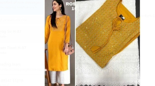 Yellow Plain Pattern Washable And Comfortable Daily Wear Cotton Kurti