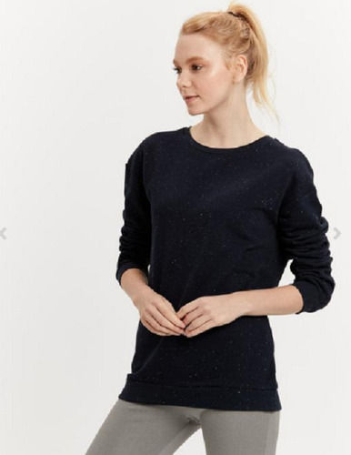 Casual Wear Full Sleeves Round Neck Plain Black Wool Ladies Sweater