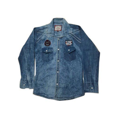 Stylish Look And Party Wear Collar Neck Blue Men Denim Shirt