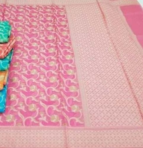 5.5 M Length Cotton Fabric Casual Wear Pink Fancy Designer Saree 