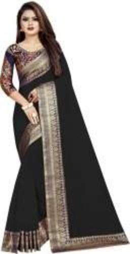 5.5m Length Black Party Wear Zari Work Chanderi Silk Saree