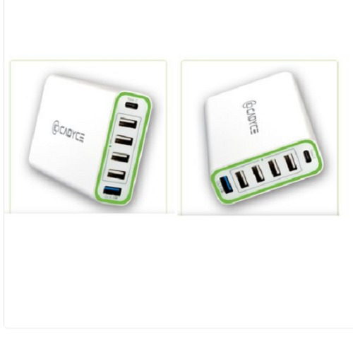 60 Watt Power Rectangular Shaped White And Green 6 Port Fast Charging Mobile Adapter Packaging: Bottle