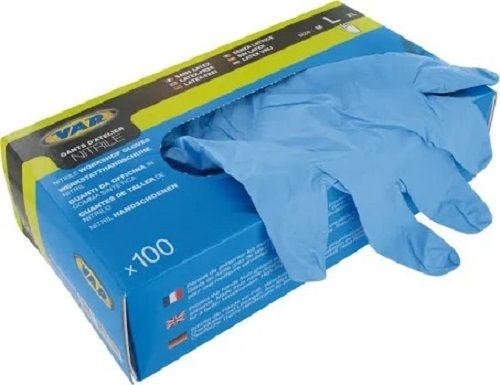 Red Blue Full Finger Powdered Medium Size 6.3 Inch Size Nitrile Disposable Gloves