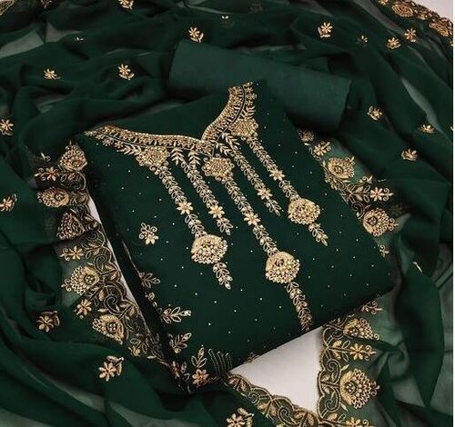 Casual Wear Dark Green Unstitched And Embroidered Cotton Ladies Suit at  Best Price in Howrah | Maa Durga Enterprise