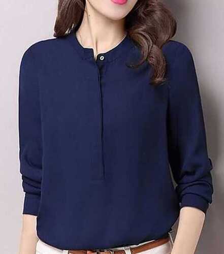 Casual Wear Women Full Sleeve Blue Georgette Top