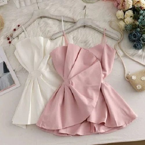 Pink And White Sleeveless Party Wear Crepe Fabric Girl Top 