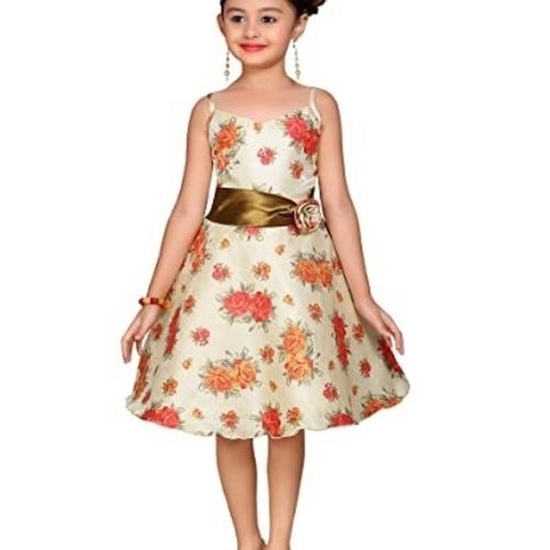 Printed Sleeveless Girls Frock For Casual Wear(anti Wrinkle)