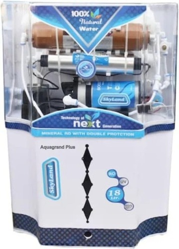 Aqua Grand Skyland UV+RO Water Purifier - Plastic Body, 18 Liter Capacity, Blue | Wall Mounted, 40 Watt Power, Removes 99.99% Impurities