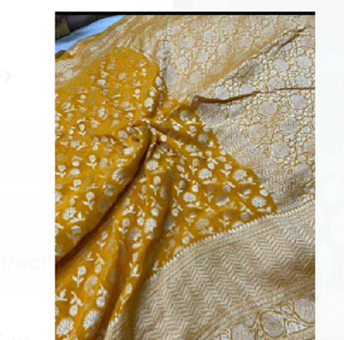6.3 Meter Width 48 Inch Washable Yellow Embordered Banarasi Pure Silk Saree