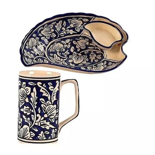 Transparent Blue Pottery Attractive Pattern Coffee Mugs