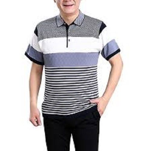 Casual Wear Breathable And Comfortable Polo Neck Short Sleeves Stripes Cotton T-Shirt For Mens
