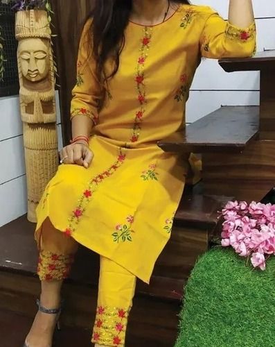 Full Sleeves Round Neck Causal Wear Comfortable Cotton Ladies Kurtis