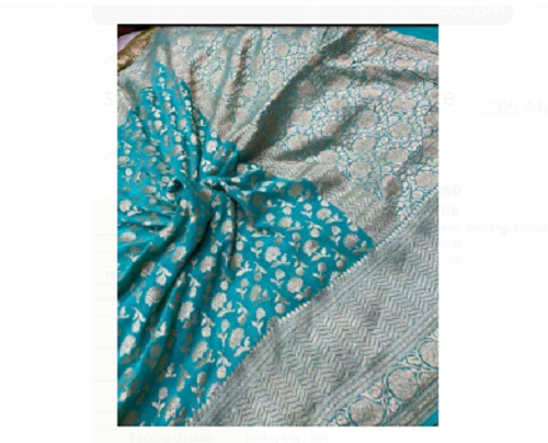 Length Size 6.3 Meter Sky Blue Zari Work And Light Weight Banarasi Pure Silk Saree