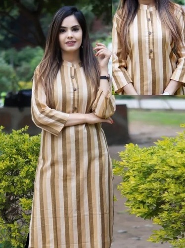 Multicolor Designer Cotton Full Sleeves Chinese Collar Long Kurtis