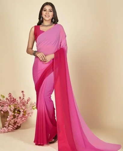पिंक पार्टी वियर आरामदायक और आसानी से धोने योग्य कॉटन साड़ी