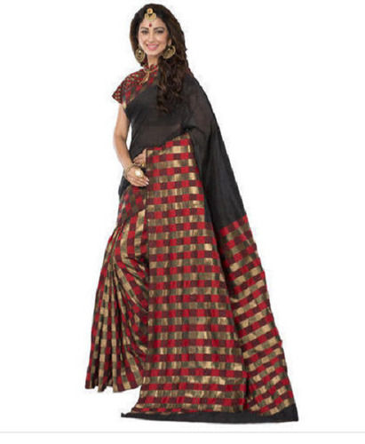 Red And Golden Washable And Breathable Bangalore Silk Ladies Saree